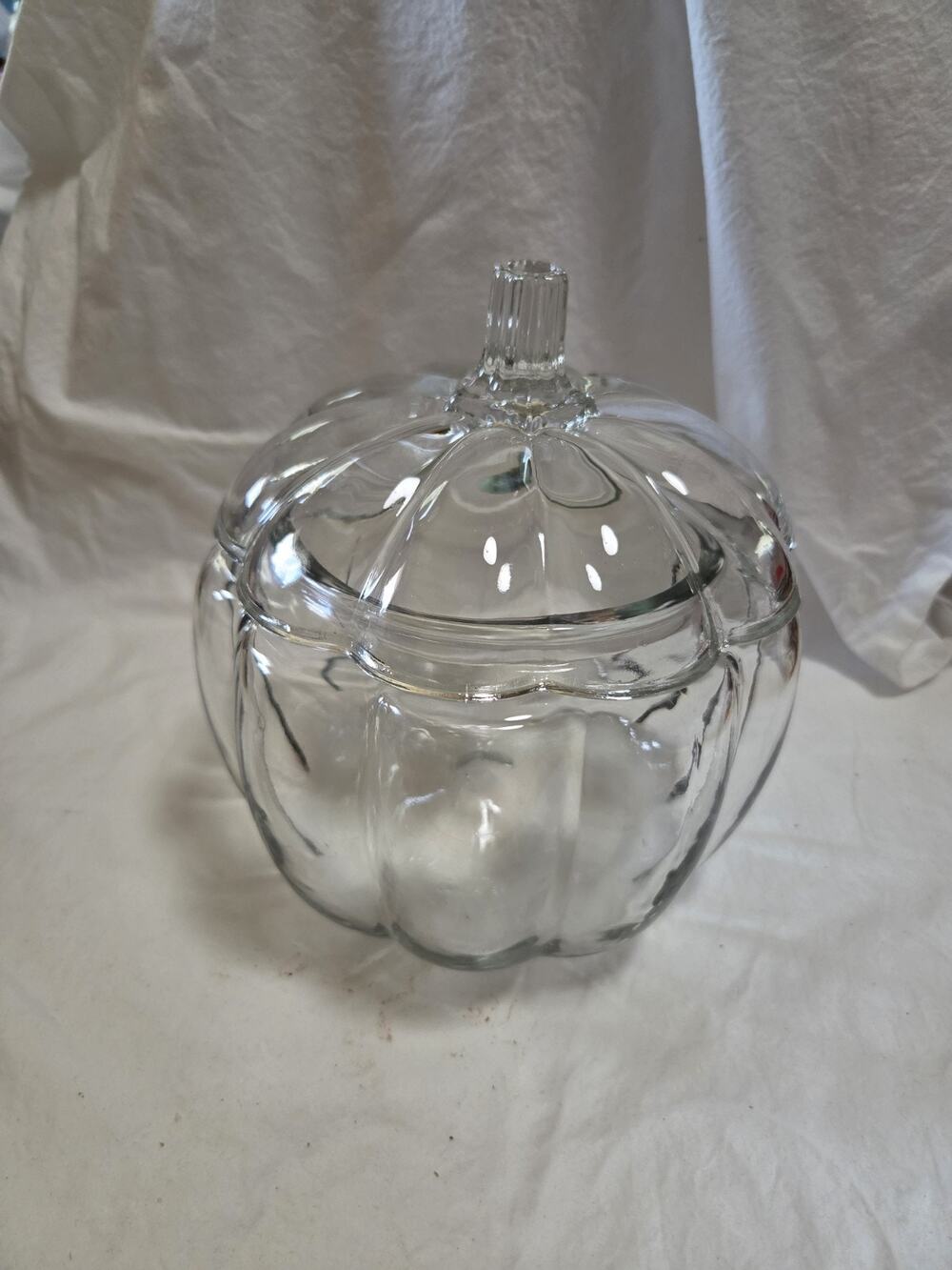 Pumpkin Shaped Glass Candy Jar with Lid for Fall Food Storage Decor
